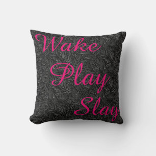 Wake Play Slay White Black and Pink  REVERSABLE Cushion