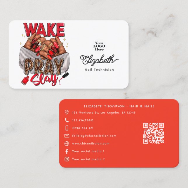 Wake, Pray, Slay Nail Salon Business Card Design (Front/Back)