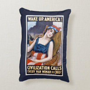 Wake Up America! Vintage Patriotic Freedom Art Decorative Cushion