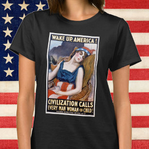 Wake Up America! Vintage Patriotic Freedom Art T-Shirt