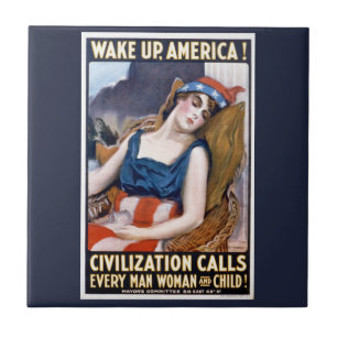 Wake Up America! Vintage Patriotic Freedom Art Tile