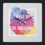 Wake Up And Be Awesome Square Wall Clock<br><div class="desc">Motivation poster "wake up and be awesome" Vector illustration.  | Bigstock® - All Rights Reserved.</div>