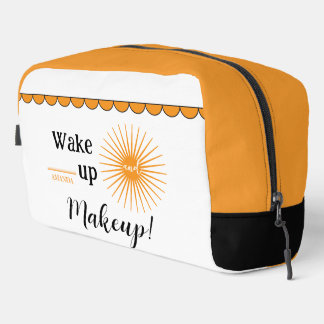 Wake up and Makeup White Orange Personalised Name Dopp Kit