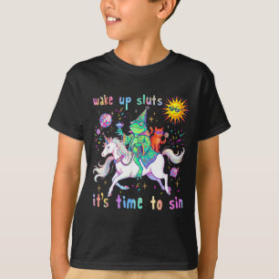 Wake Up Friends Time To Sin Funny Frog Cat Animal T-Shirt