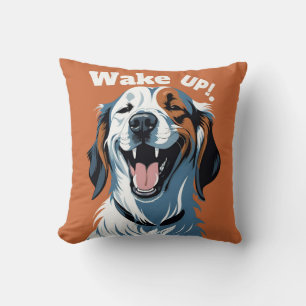 Wake up!! Golden retriever Pop Art by CallisC  Cushion