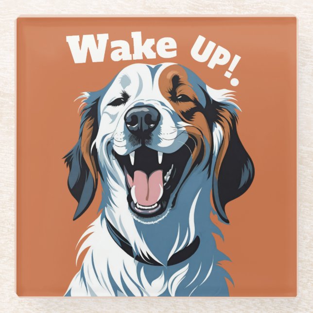 Wake up!!! Golden retriever Pop Art by CallisC  Glass Coaster (Front)