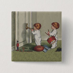 Wake Up Its Christmas cute child illustration 15 Cm Square Badge