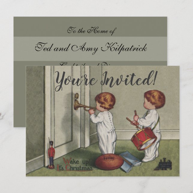 Wake Up Its Christmas cute child illustration Invitation (Front/Back)