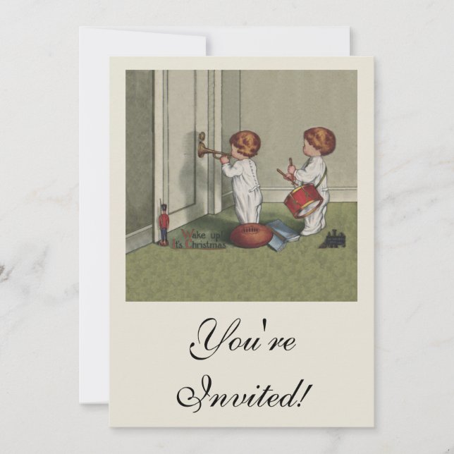 Wake Up Its Christmas cute child illustration Invitation (Front)