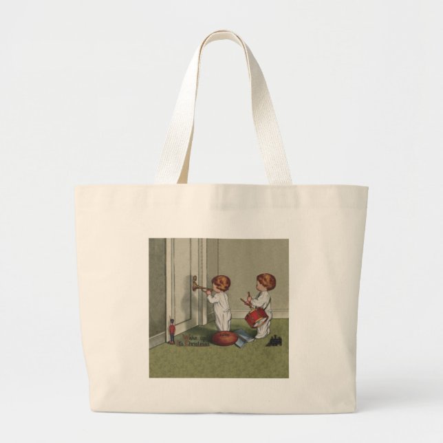 Wake Up Its Christmas cute child illustration Large Tote Bag (Front)