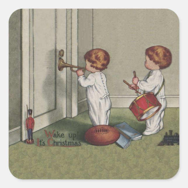 Wake Up Its Christmas cute child illustration Square Sticker (Front)