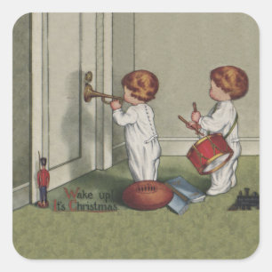 Wake Up Its Christmas cute child illustration Square Sticker