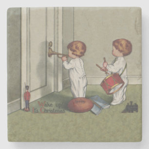 Wake Up Its Christmas cute child illustration Stone Coaster