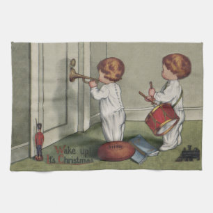 Wake Up Its Christmas cute child illustration Tea Towel