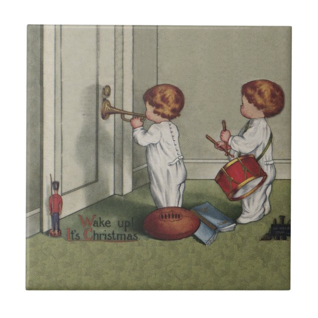 Wake Up Its Christmas cute child illustration Tile (Front)