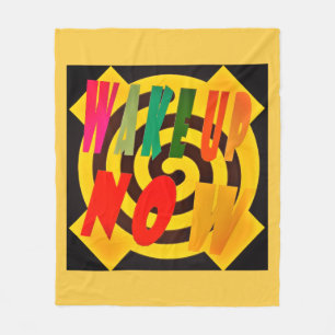 WAKE UP NOW SAND COLORED DESIGN WITH RED BLACK     FLEECE BLANKET