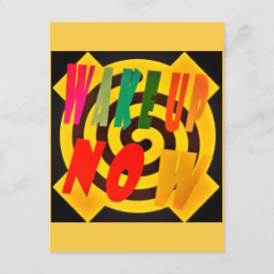WAKE UP NOW SAND COLORED DESIGN WITH RED BLACK POSTCARD
