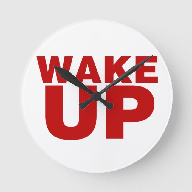 Wake Up Red Round Clock (Front)