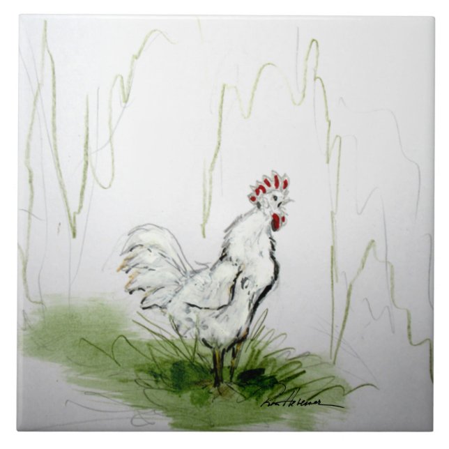 Wake Up !!! Rooster Crowiing Tile (Front)