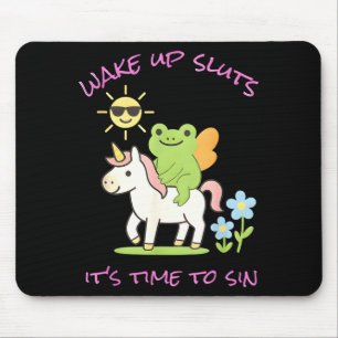 Wake Up S Its Time To Sin Funny Frog Unicorn Meme  Mouse Mat