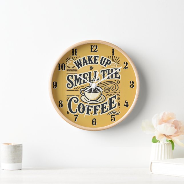 Wake Up & Smell the Coffee Wall Clock (Home)