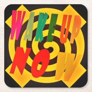 Wake you up now design block art words crossed nap square paper coaster