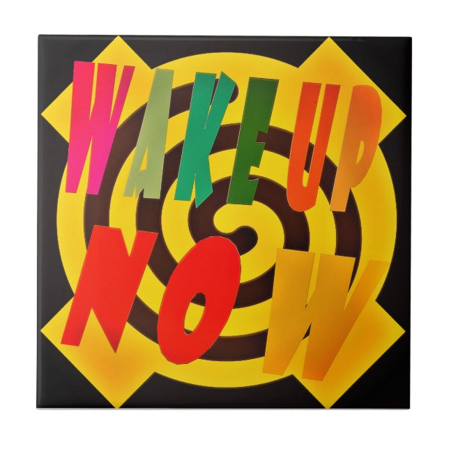 Wake you up now design block art words crossed nap tile (Front)