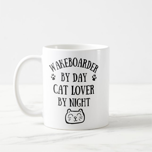 Wakeboarder by day. Cat lover by night Coffee Mug (Left)