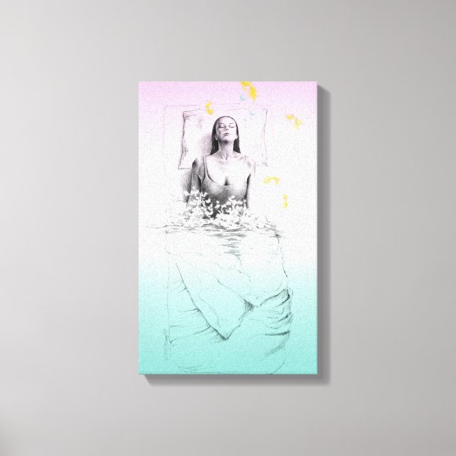 Waking up Woman Swimming Pastel colours Surreal ar Canvas Print (Front)