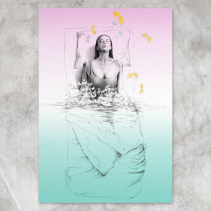 Waking up Woman Swimming Pastel colours Surreal ar Photo Print