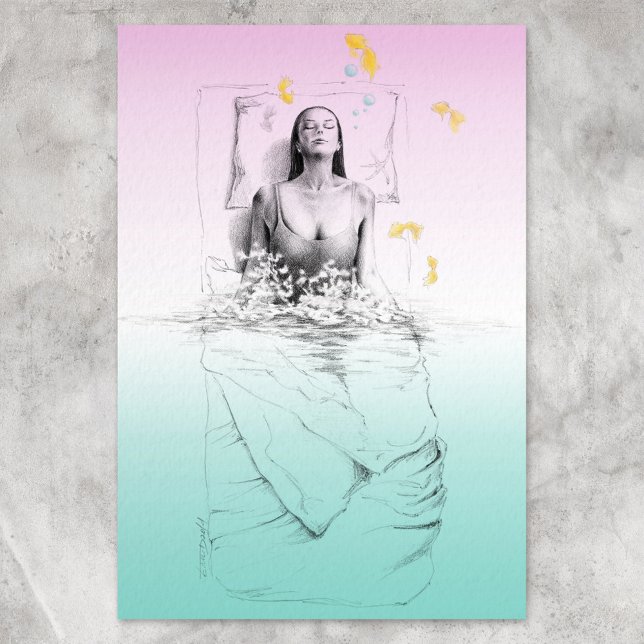Waking up Woman Swimming Pastel colours Surreal ar Photo Print (Creator Uploaded)