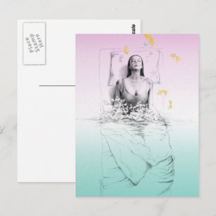 Waking up Woman Swimming Pastel colours Surreal ar Postcard