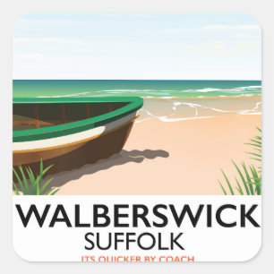 walberswick suffolk vintage travel poster square sticker