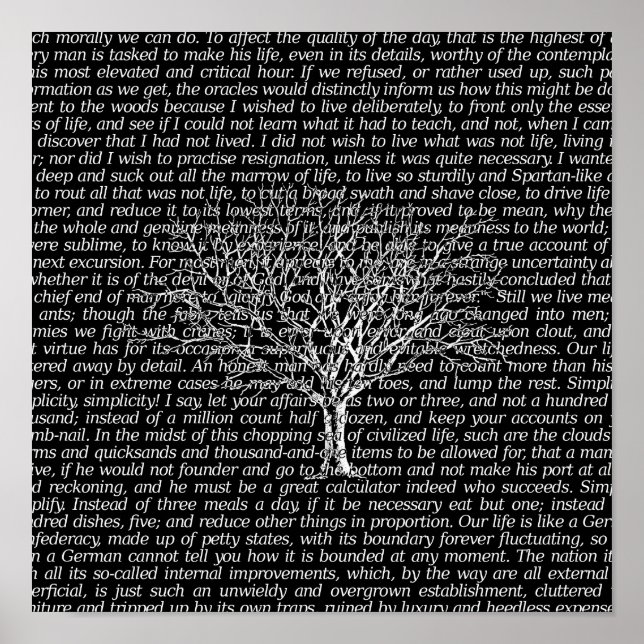 Walden Woods Black Literary Text Art Print Poster (Front)