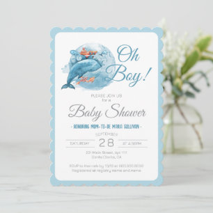 Wale Watercolor Oh Boy Baby Shower Invitation