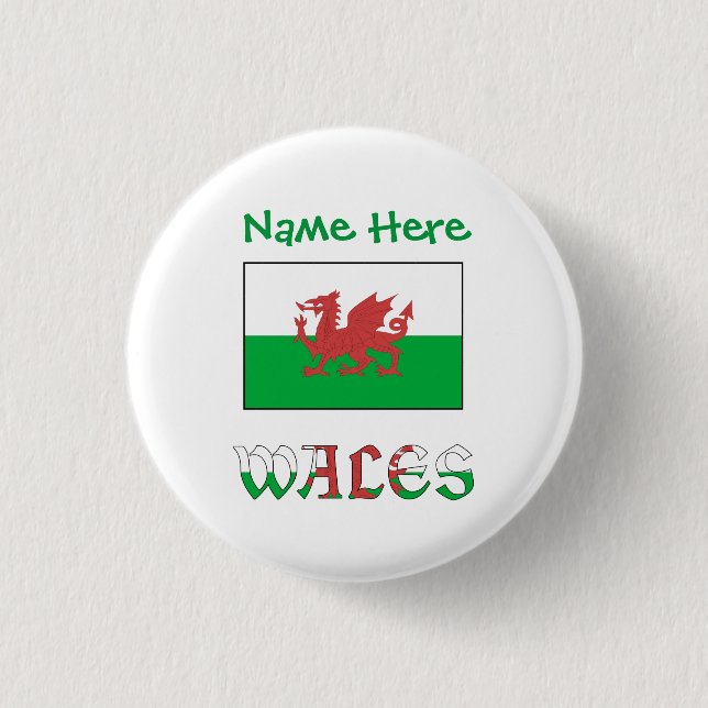 Wales and Welsh Flag Green Personalisation  3 Cm Round Badge (Front)