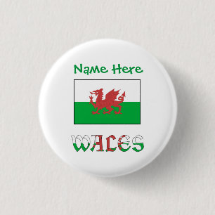 Wales and Welsh Flag Green Personalisation 3 Cm Round Badge