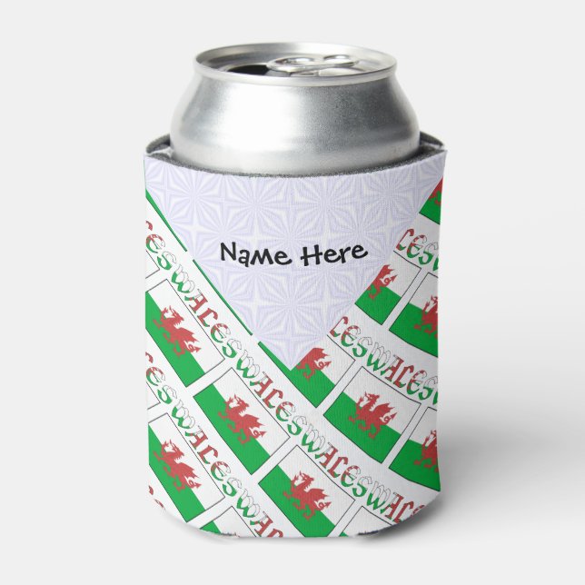Wales and Welsh Flag Tiled Personalised  Can Cooler (Can Front)