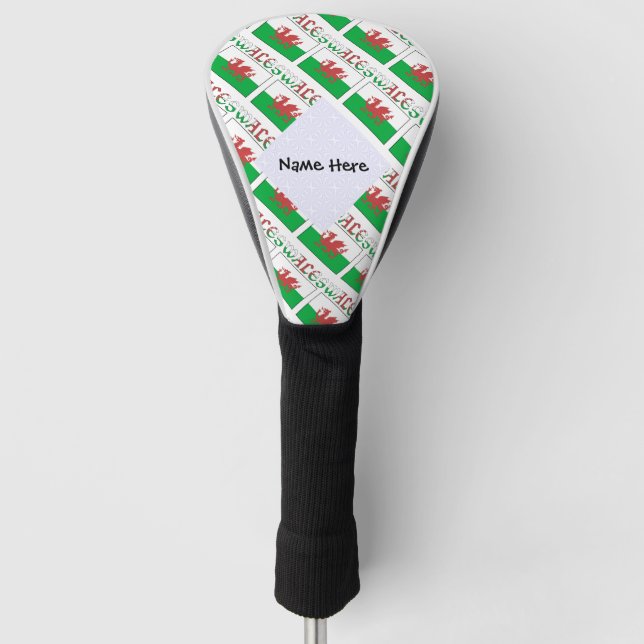 Wales and Welsh Flag Tiled Personalised  Golf Head Cover (Front)
