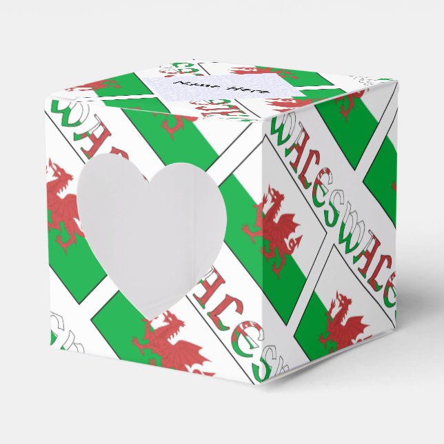 Wales and Welsh Flag Tiled Personalised Heart Favour Box (Front Side)