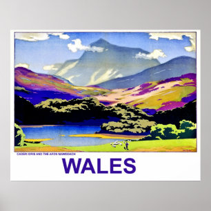 Wales, Cader Idris and Afon Mawddach, vintage Poster