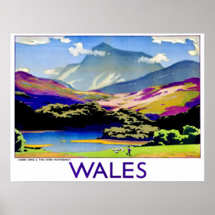 Wales, Cader Idris and the Afon Mawddach, vintage Poster