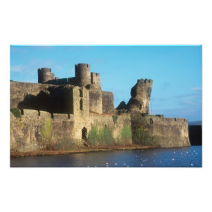 Wales - Caerphilly castle, with a view of the Photo Print