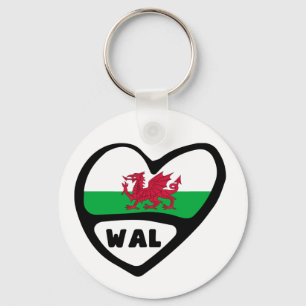 Wales Country Code Flag Heart Keyring, WAL, Cymru Key Ring