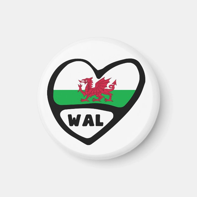 Wales Country Code Flag Heart, WAL Magnet (Front)