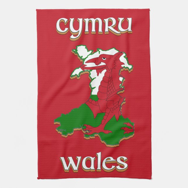 Wales Cymru Flag Map Tea Towel (Vertical)
