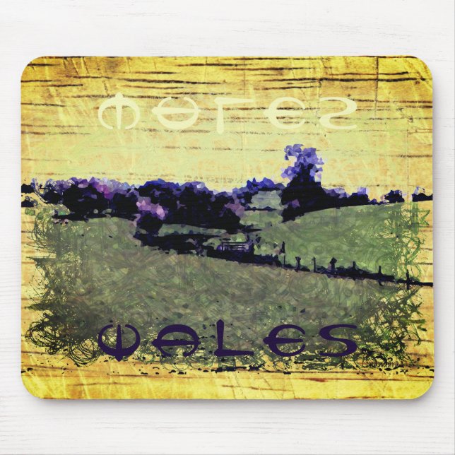 Wales Doodle Art in green yellow and purple Mouse Mat (Front)