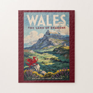 Wales Dragon Illustration Travel Art Vintage Jigsaw Puzzle