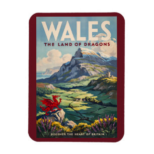 Wales Dragon Illustration Travel Art Vintage Magnet