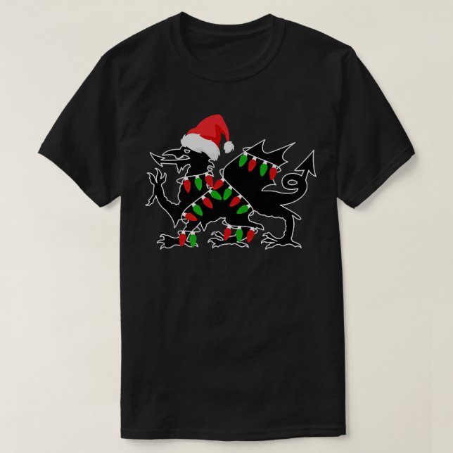 Wales Dragon Santa Christmas Tree Lights Welsh Xma T-Shirt (Design Front)
